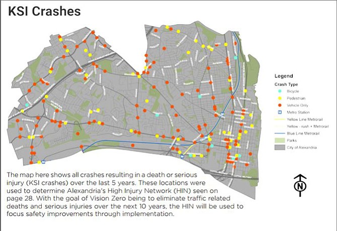 Five year map of those killed or seriously injured in traffic crashes.