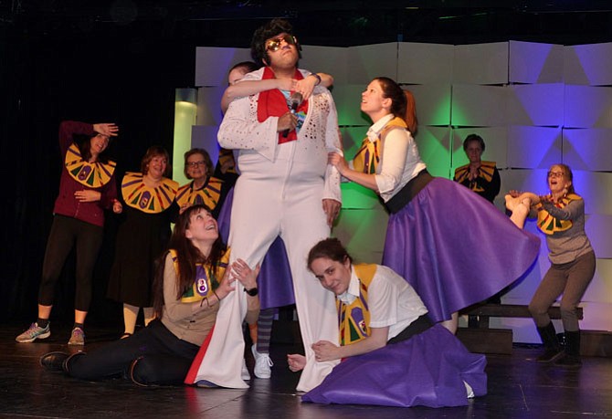 Actors rehearse a scene from “Pharaoh, what do my dreams mean?” in Church of the Good Shepherd’s production of “Joseph and the Amazing Technicolor Dreamcoat.”