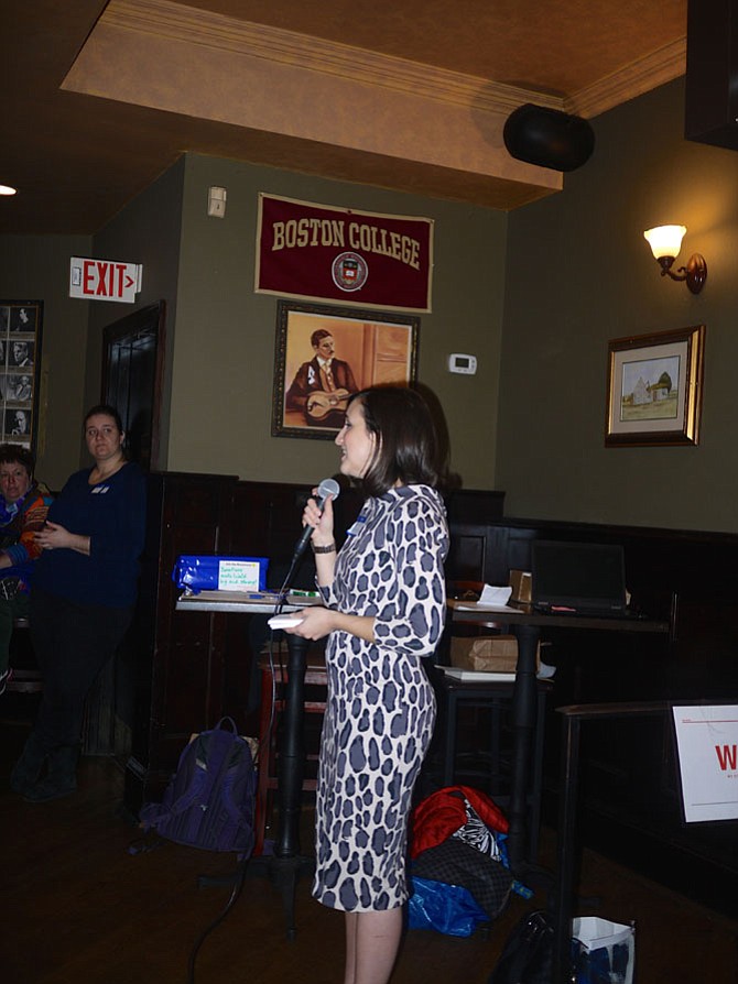 Arlington County Board Chair addresses We of Action Virginia (WofAVA) meeting on Jan. 23 at Ireland’s Four Corners on WIlson Boulevard.