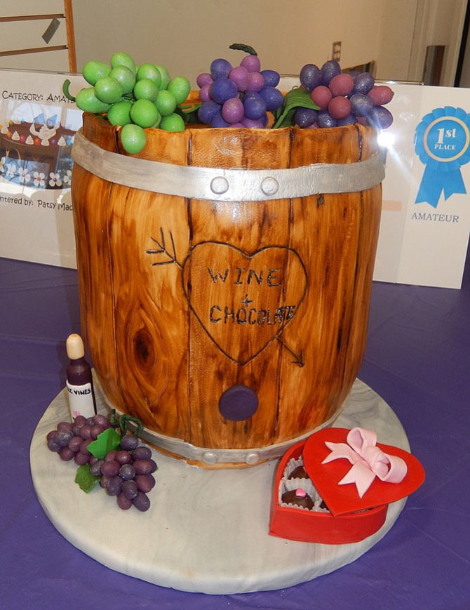 This barrel of grapes, made out of chocolate by Julie Noto, won first place in the amateur category.