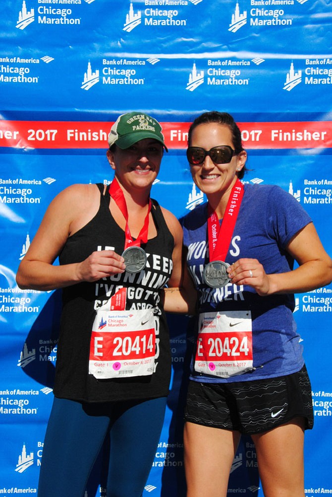 Dawn Tarter and her sister Andrea Reincke are pictured after finishing the Chicago Marathon.