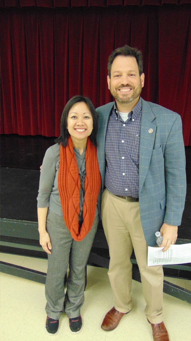 Del. Kathy Tran (D-42) and state Sen. Scott Surovell (D-36) discussed the Virginia General Assembly at a Legislative Town Hall Meeting at South County Middle School in Lorton last Saturday, Feb. 17, 2018.