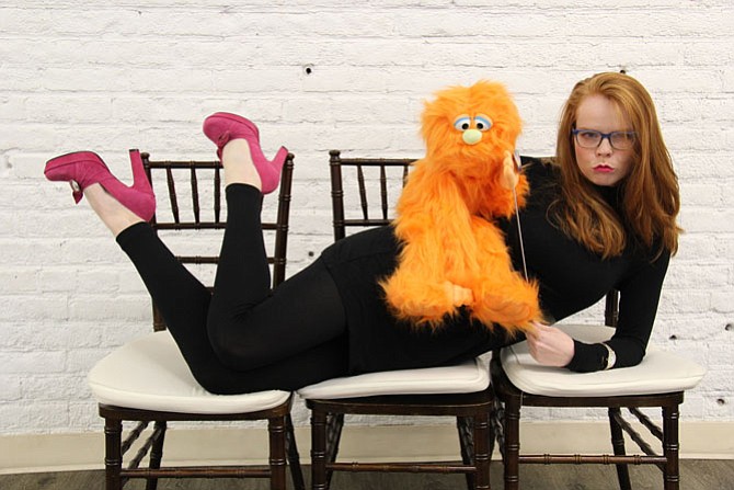 Ruthie Rado (character Lucy) with “Avenue Q” rehearsal puppet designed/created by Silly Puppets.