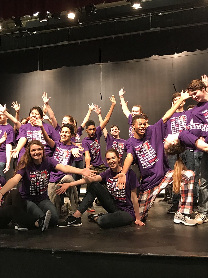 Cast members of Herndon High School’s 20th Anniversary Cabaret, "Back to Broadway 2018" rehearse a week before their high-energy performances scheduled for Friday, Feb. 23 and Saturday, Feb. 24 at 7:30 p.m. in the school auditorium.