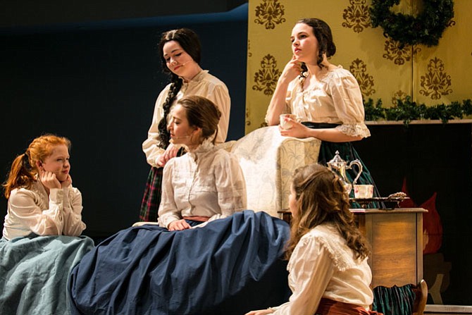 From left: Devon Bogucki, Jane Kearns, Angela Diaz-Bonilla, Kiley Hatch, Lourdes Navarro in Oakcrest School’s production of “Little Women.”