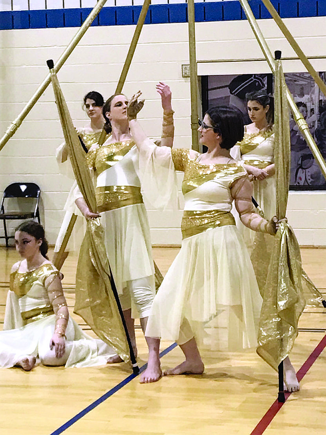 The award-winning Herndon High School Colorguard combined equipment, dance, gymnastics, music, theater, and performance during their flag, rifle, and sabre show, demonstrated at “Family Passport to Fun" held at the Herndon Community Center on Friday, Feb. 23, 2018.