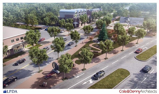 A rendering of the proposed Nancy Dunning Memorial Garden and community splash park at the intersection of Mount Vernon and Commonwealth avenues.