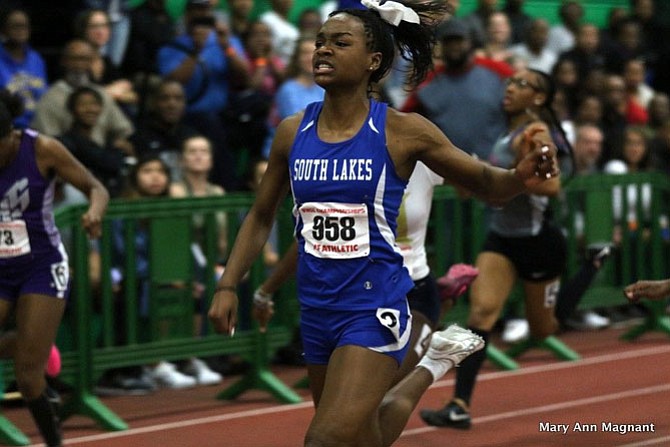 Hannah Waller, who is competing in her first season of high school indoor track, won the 55 meters in 6.87, a school and meet record.