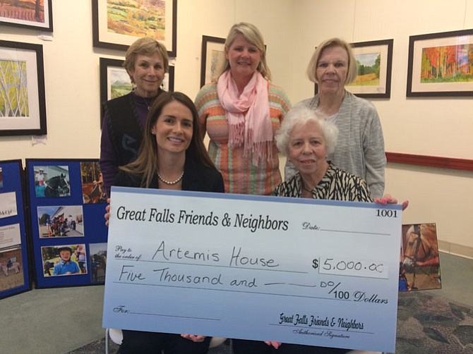On March 1, Great Falls Friends and Neighbors presented a check for $5,000 to Jennifer Dalessio, Director of Development for Artemis House.