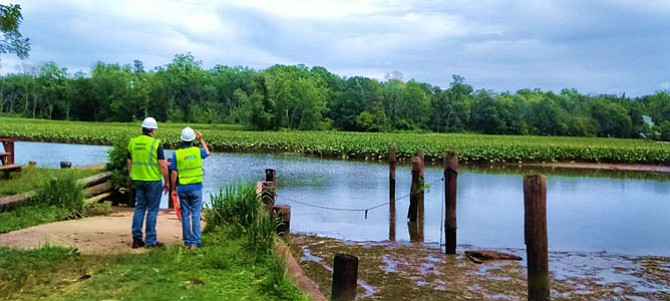 County staff on the banks of the Little Hunting Creek in Mount Vernon.