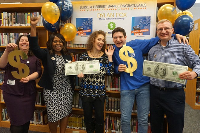 From left -- Christina Alvino, Burke & Herbert Bank Branch Manager, Araba Brobbey, Burke & Herbert Bank Principal Vice President, Dylan’s mother Jill Fox, Dylan Fox, and Dylan’s father Andrew Fox.