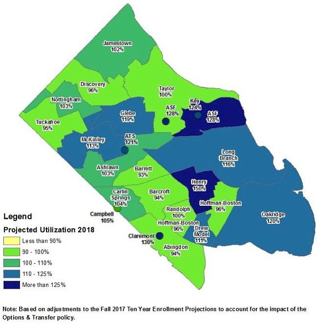 Arlington elementary school utilization map.