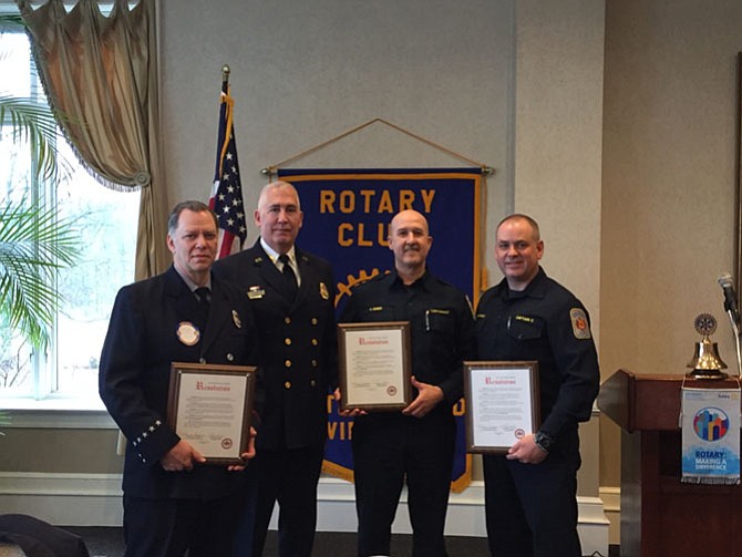 West Springfield Rotary honors three Fairfax County Fire and Rescue Department members with their Service Above Self Award.