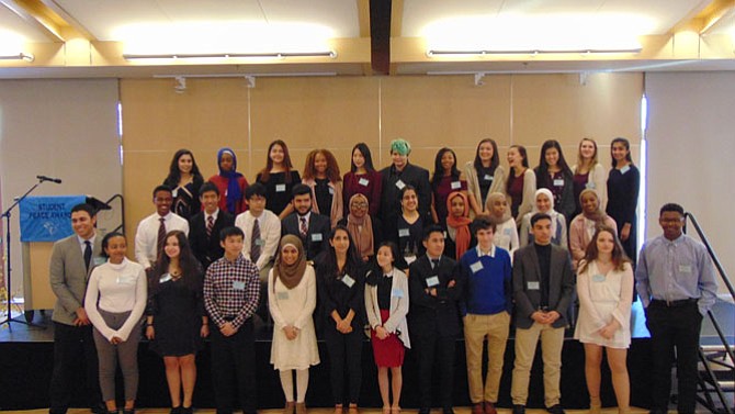 A group photo of the recipients of the 2018 Student Peace Awards from 23 Fairfax County schools.