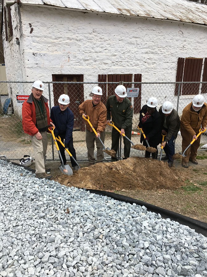 C&O Canal National Historical Park officials, friends and guests participate in ground-breaking ceremonies at Swain’s Lock west of Potomac. The lockhouse at Swain’s will be renovated for use in the Canal Quarters Program and as a base for the Canal Classrooms Program.