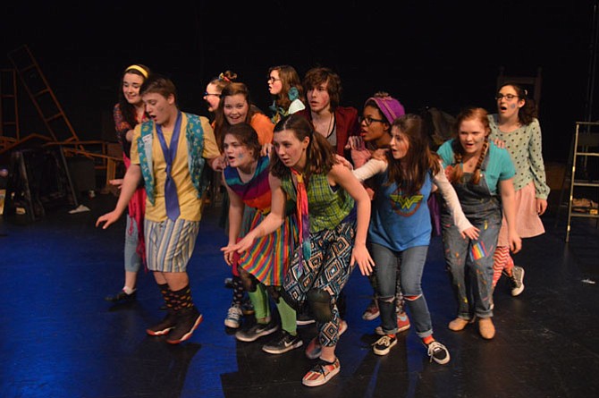 Child actors from Encore Stage & Studio rehearse for “James & the Giant Peach,” which runs from April 6-15, at Gunston Arts Center – Theatre Two.