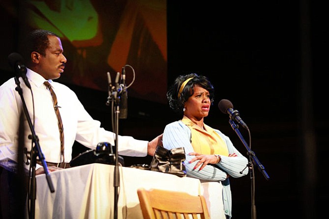 Gilbert Glenn Brown (portrays Dr. Martin Luther King Jr.) and Karen Malina White (portrays Camae) in L.A. Theatre Works “The Mountaintop.”