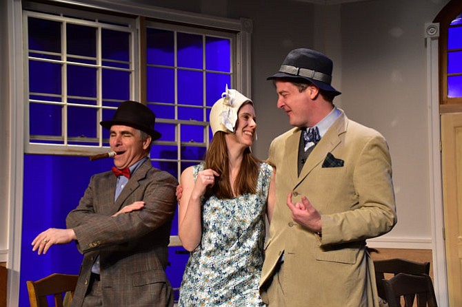 From left — David Whitehead as Walter Burns, Jaclyn Robertson as Peggy Grant and Chuck O’Toole as Hildy Johnson in the Providence Players production of ‘The Front Page’ at the James Lee Community Center Theater.