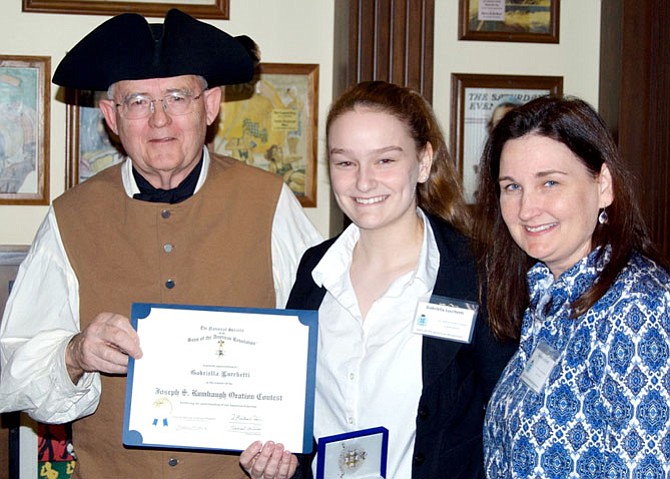 From left: Colonel William Grayson Chapter Vice President Barry Schwoerer, Gabriella Lucchetti and her mother Karen Lucchetti.