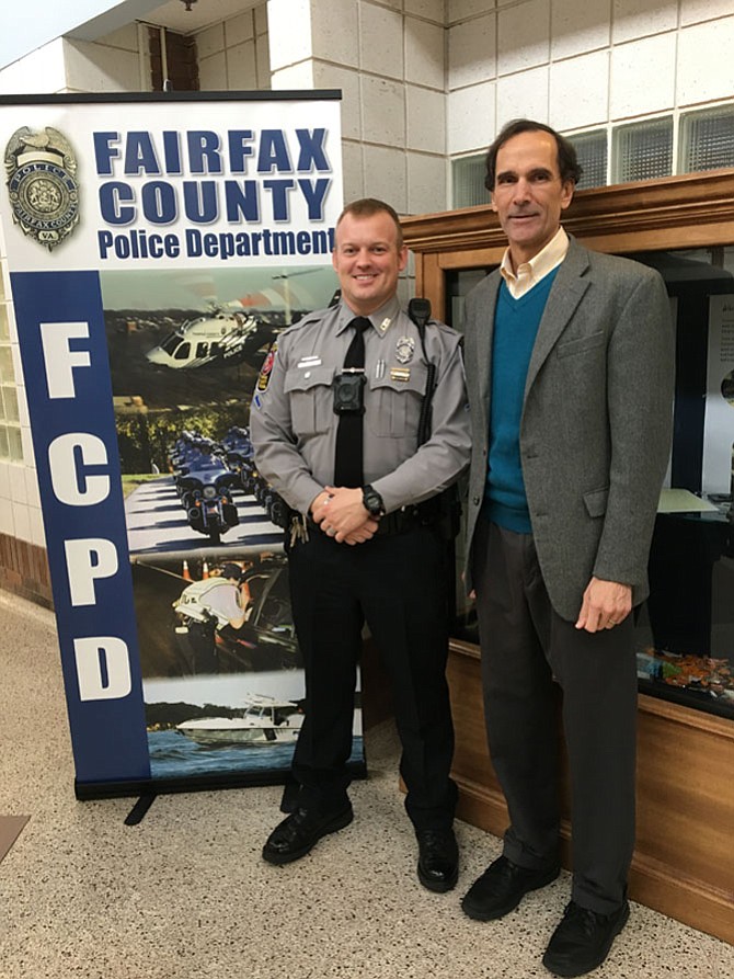 Officer Seth Masterson, with Supervisor Storck, wearing his new body camera.