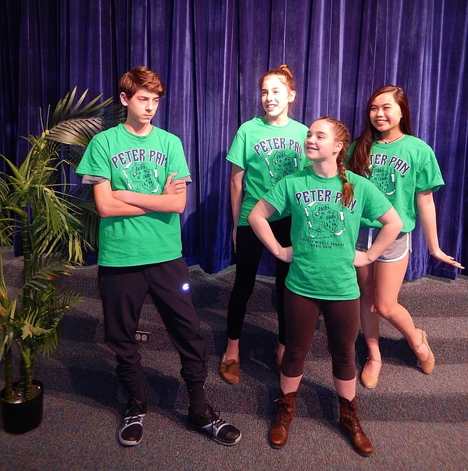 From left: Siblings Joseph (Capt. Hook) and Beth Buono (Tiger Lily), Katie Wood (Peter Pan) and Madison Bui (Wendy) are in Liberty Middle’s upcoming “Peter Pan Jr.”