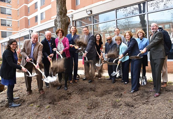 Arlington Retirement Housing Corporation (ARHC), Wesley Housing Development Corporation (WHDC) and Culpepper Garden renovations partners join shovels at the Culpepper Garden Groundbreaking on April 11.