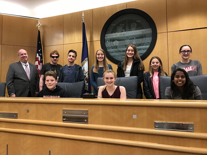 Members of the new Herndon Youth Advisory Council are  (from left) Ian Nordling, 18, Growing Kids Therapy Center; Zachary Skalagan, 14, Herndon High School (HHS); Andy Freeman, 13, Herndon Middle School; Laura Evans, 15, HHS; Katie Evans, 15, HHS; Lucy Brown, 14, HHS; Claire Jones, 13, HMS; Tea Geary, 12, HMS; and Priyanka Mani, 14, Congressional School (Not pictured: Kade Cralie, Meredith Kepier, Kento Moore, and Ankit Poudel).