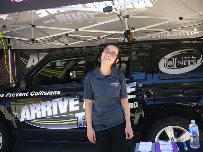 Meghan Yost travels around the country to bring this virtual experience to teenage drivers. At Yorktown High School, she demonstrated the equipment to 100 students; 60 were able to sit behind the wheel.