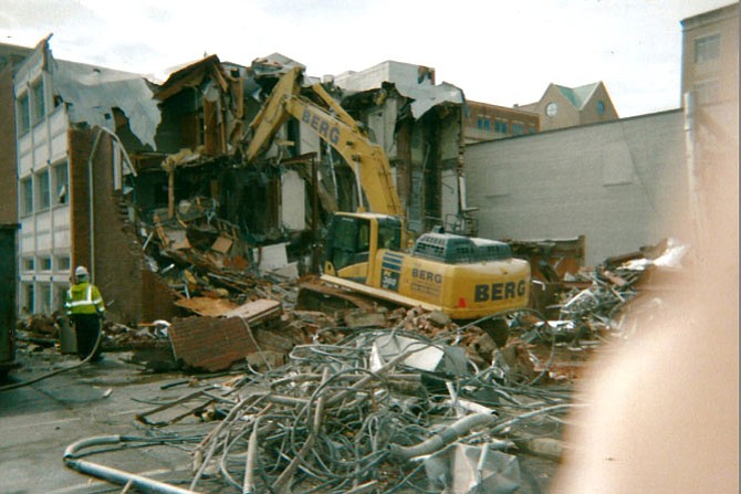 The demolition of the old Naval Reserve Association building.