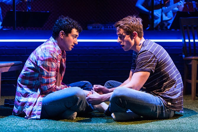 Jimmy Mavrikes (Will) and Lukas James Miller (Mike) star in “Girlfriend” at Signature Theatre.