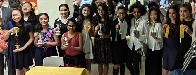 Cami Hiek, Emma Jing (student coach), Dishaa Bhat, Kinnari Chaubal, Esha Madamalla, Pari Rana, Ayana Ahuja, Eesha Somasundar, Amal Wooldridge, Emma Pan, Emma Bennett and Ava Ghods. (Not pictured: Sarang Arun and Spencer Rothka)