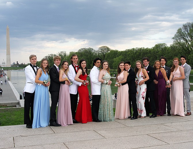 The Chantilly High School Prom was held on April 28 at the Hyatt Regency in Reston. Prior to the festivities, a group of Chantilly students travelled to D.C. for pre-prom photos on the National Mall near the Lincoln Memorial Reflecting Pool. From left are: Isaac King, Meredith Spohn, Sebastian Abatzis, Kerry Platt, Matthew Bucko, Rebecca Phares, Ryan Hodinko, Kylee Marciello, Marina Chaves, Anthony Logrono, Hailey Wallis, Liam Fitzgerald, Maddie Dintino, Tyler Friedmann, Heather Donnelly, and Sebastian Castillo.
