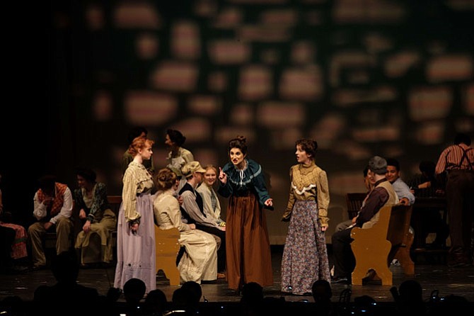 From left: Carolyn Best, Shiva Zarean and Cassie Wiltse in Oakton High production of ‘Titanic the Musical.’