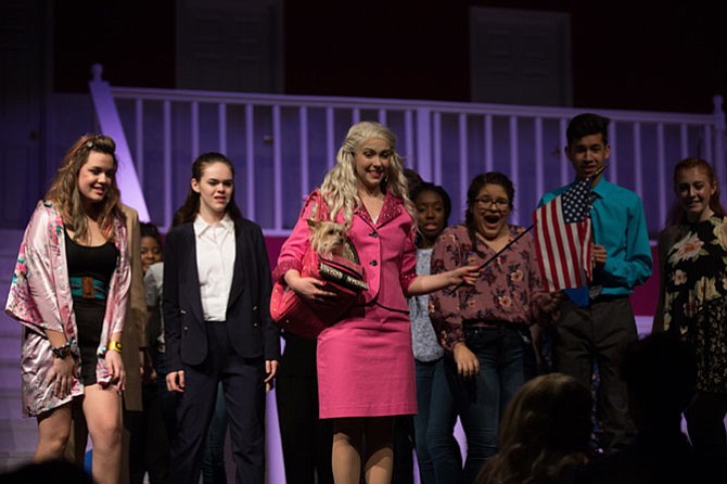 From left: Lulu Romero, Quincy Dillman, Gabriella Mancusi,  Mincy Barbosa, Quinton Flores and Cassidy Donaghy in South County High School's production of ‘Legally Blonde.’