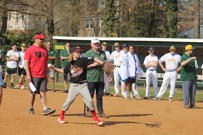 Abby Beddis throws out commemorative first pitch on behalf of FHLL Minors Division.