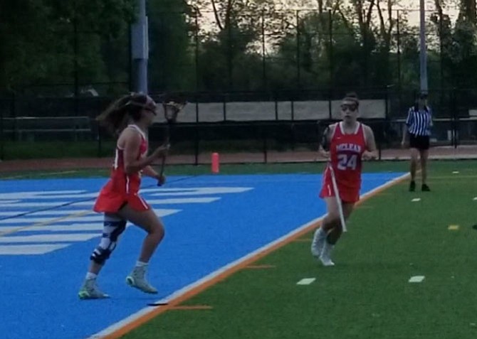 McLean senior Paulina DeAnda, left, scored five goals against Yorktown on May 11.