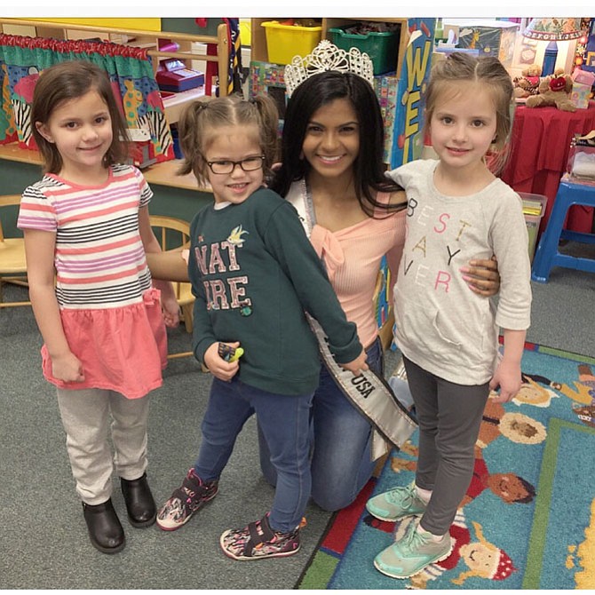 As Miss Virginia Teen USA, Himanvi Panidepu meets with youths about the prevention of drug and alcohol abuse.