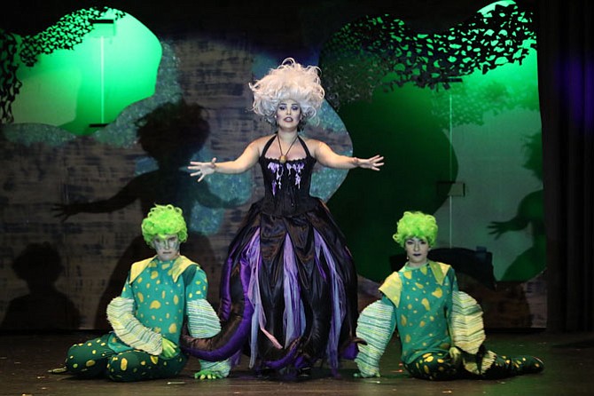 From left, Thomas Iodice, Julie Kovach and Tina Hesser in Fairfax High’s production of Disney’s The Little Mermaid.