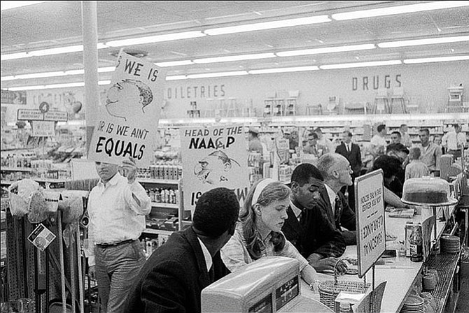 Site of the 1960 lunch counter sit-in (Joan Trumpauer Mulholland in the middle).