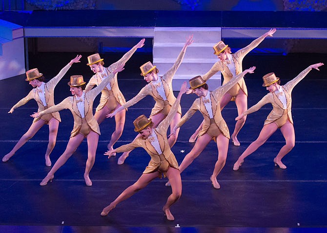 Dancers performing the iconic number, “One,” from “A Chorus Line.”