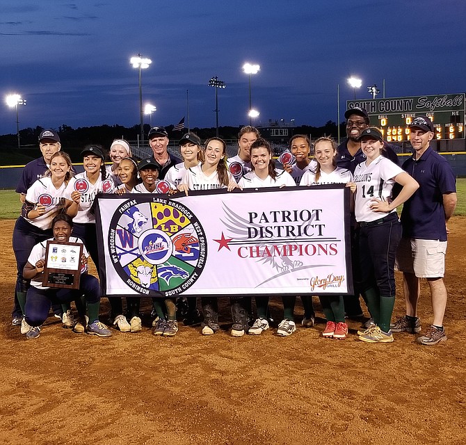 The South County softball team won the Patriot District championship with a 5-4 victory over Lake Braddock on Monday.