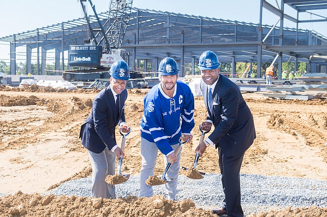At the groundbreaking in fall 2017, from left: Kendrick Ashton, co-founder and co-CEO; Alex Ovechkin, The St. James founding member and captain of the Washington Capitals; Craig Dixon, co-founder and co-CEO, break ground on The St. James in northern Springfield.
