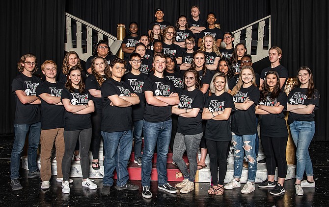 The cast of Westfield High’s “The Phantom of the Opera.” John Henry Stamper and Molly Van Trees are in the front row, center. 