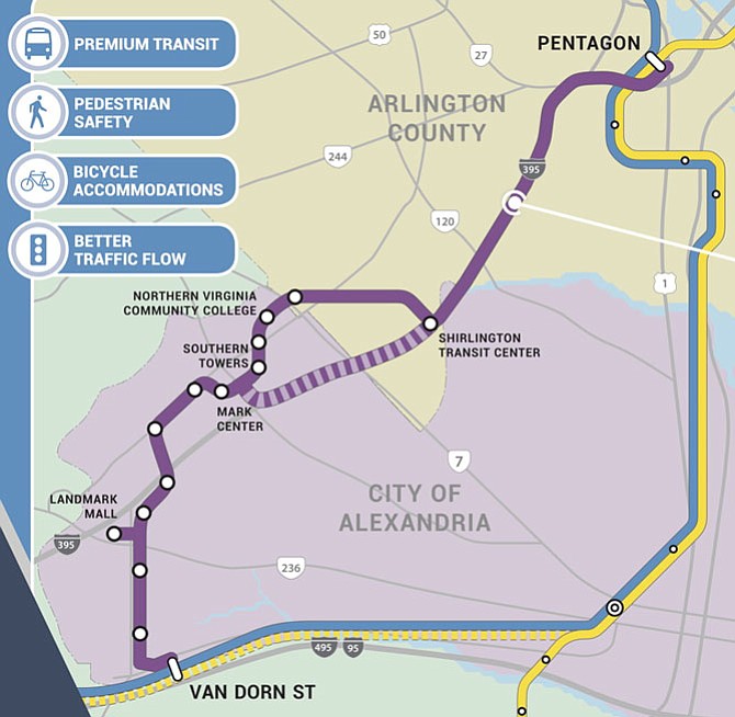 Due to perceived lack of project readiness, NVTA staff recommended last week to cut back Alexandria’s requested funding for dedicated bus rapid transit (BRT) lanes in the West End. These lanes would connect the Landmark Mall with the Pentagon and eventually extend south to the Van Dorn Metrorail station.