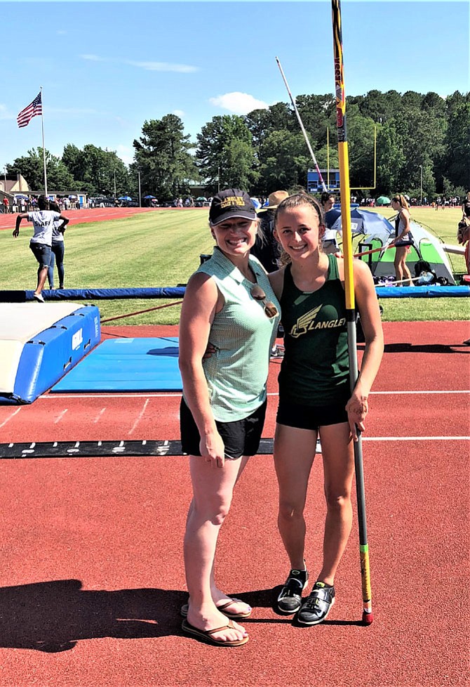 VA 6A State Champion, Women’s Pole Vault, Hannah Richardson, right, with Coach Morgan Danner.