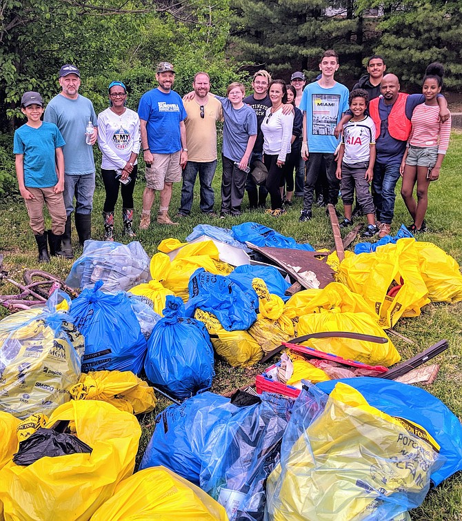 More than 35 volunteers turned out to collect over 2,000 pounds of trash out of Little Hunting Creek.