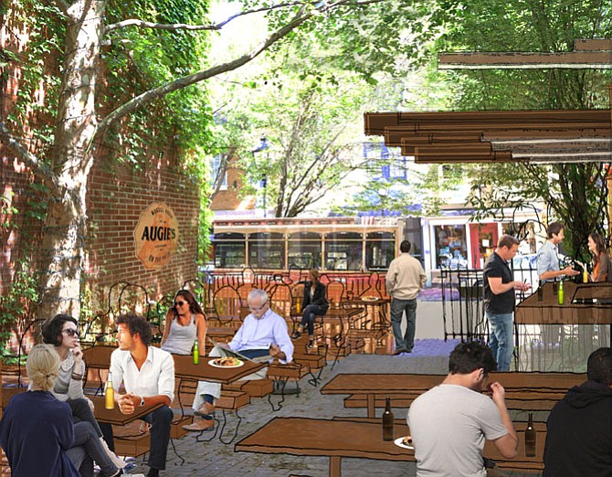 The patio pop-up at Augie’s, shown here in an artist’s rendering, is slated to open in July.