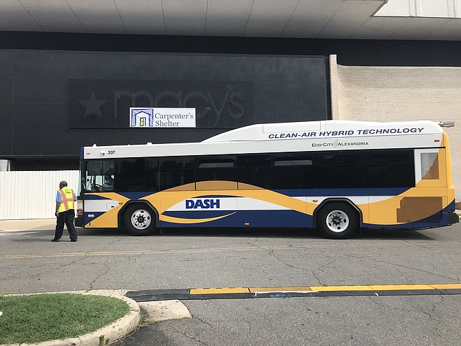 A DASH bus arriving at the new 5701-D Duke St. facility on Saturday morning with Carpenter's Shelter residents.