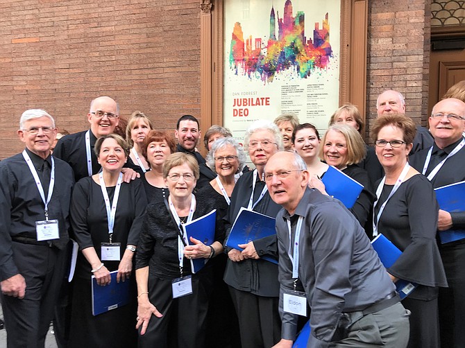 Before their debut at Carnegie Hall, members of the Fairfax United Methodist Church Chancel Choir pause a moment to enjoy their once-in-a-lifetime experience.  From left:  Bill Freese, Bob Bridge, Christy Sciscoe, Jonathan Giblin, Mindy Nash, Alice Hoeth, Susan Sowder, Bud Traynor and Ralph Jones stand in the back row.  In the front row are:   Diane Bridge, Patty Stephenson, Phyllis Fadely, Sarah Swart, Anna Lee Lyton, Eldon Reed, Maddi Mitchell, Pam Traynor and Sharron Jones.