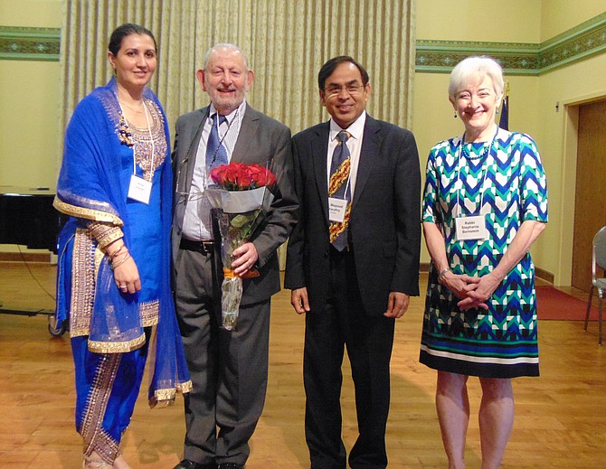 The InterFaith Bridge Builders Awards were presented on June 24, 2018 at Saint Luke Catholic Church in McLean.  Honorees included (from left): Aman Shergill; Rabbi Gerry Serotta, Executive Director of the InterFaith Conference of Metropolitan Washington; honoree Dr. Maqsood Chaudhry, and Rabbi Stephanie Bernstein, who was accepting the award for Rabbi Jeffrey Saxe.